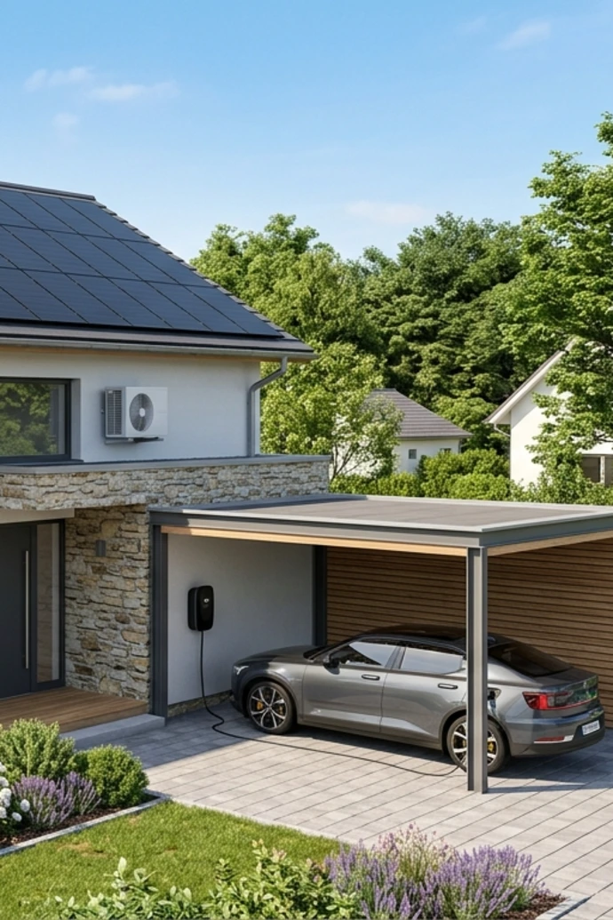 Haus mit Klimaanlage, Wallbox und Photovoltaikanlage